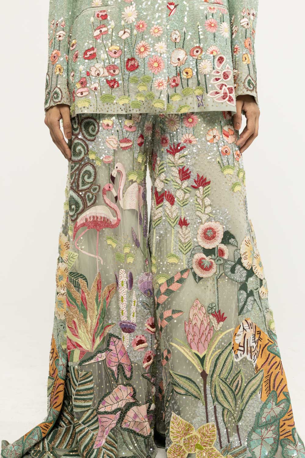 Verdure Hand-Embroidered Co-ord Set in Mint