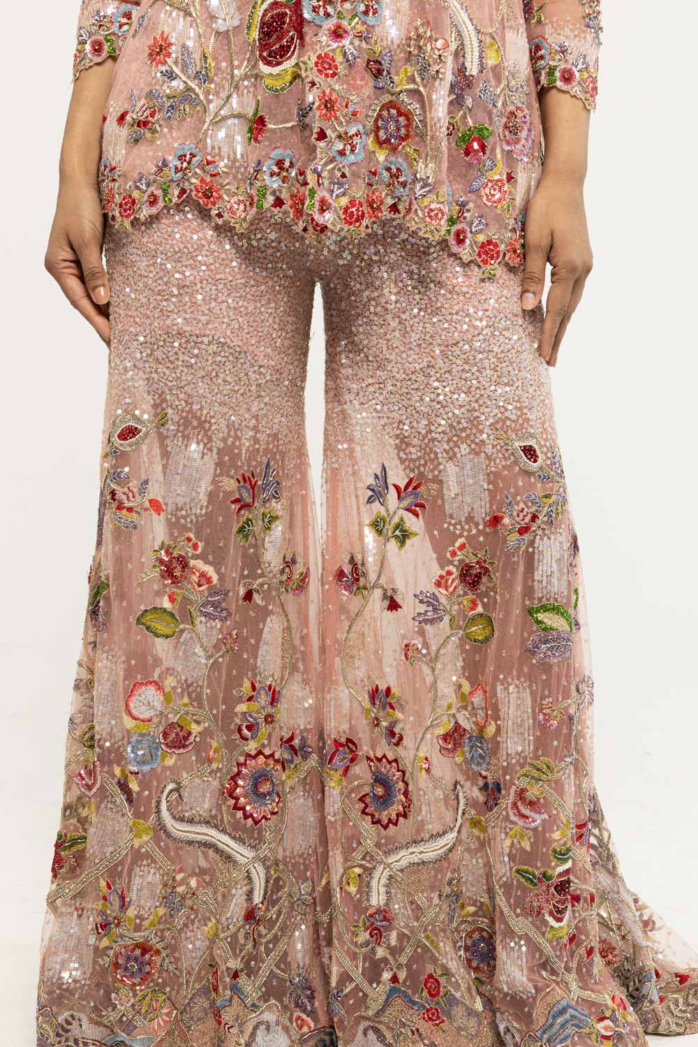 Anar Bel Hand-Embroidered Sharara Set in Dusty Pink