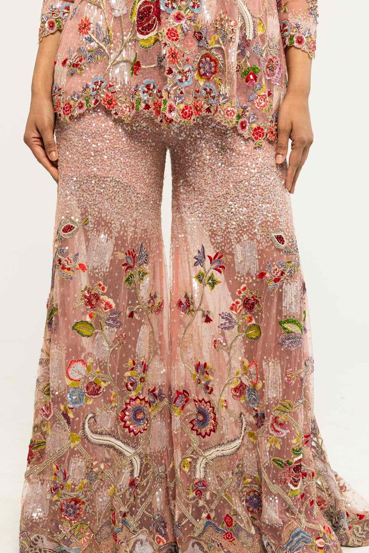 Anar Bel Hand-Embroidered Sharara Set in Dusty Pink