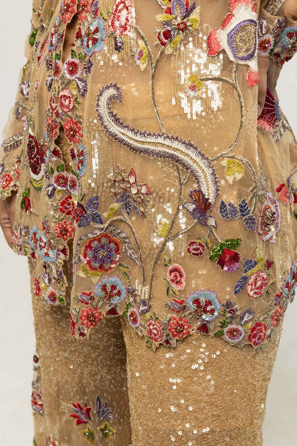Anar Bel Hand-Embroidered Sharara Set in Nude