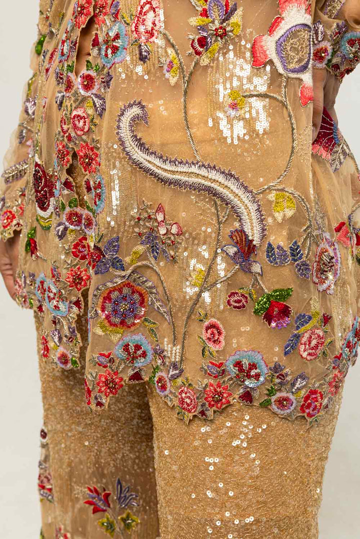 Anar Bel Hand-Embroidered Sharara Set in Nude