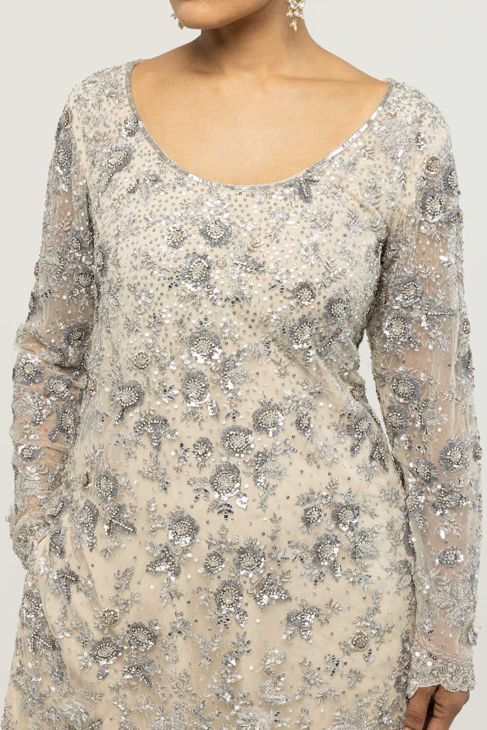 Himadri Hand-Embroidered Sharara Set in Silver