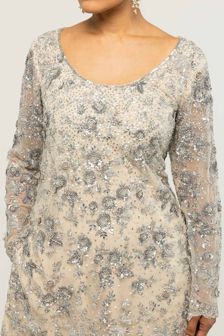 Himadri Hand-Embroidered Sharara Set in Silver