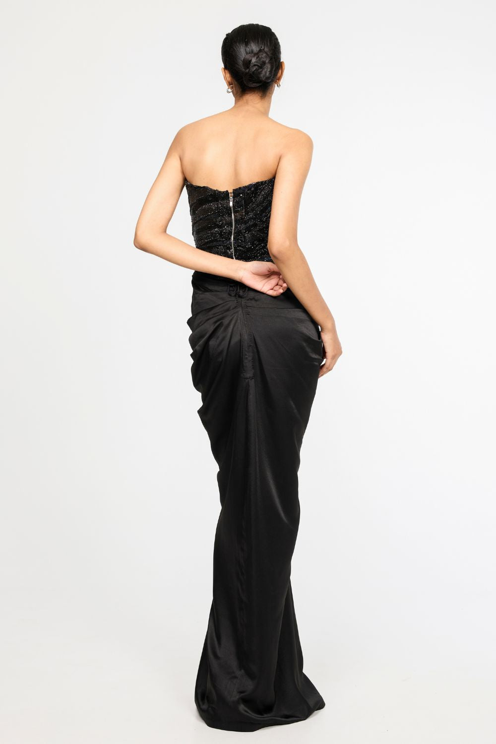 Surreal Space Black Embroidered Corset &amp; Classic Draped Skirt