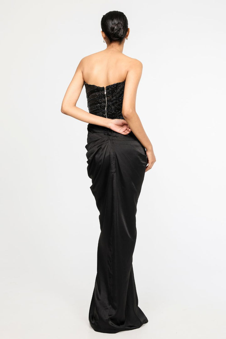 Surreal Space Black Embroidered Corset &amp; Classic Draped Skirt