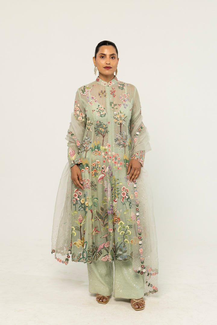 Verdure Hand-Embroidered Kurta Set in Mint