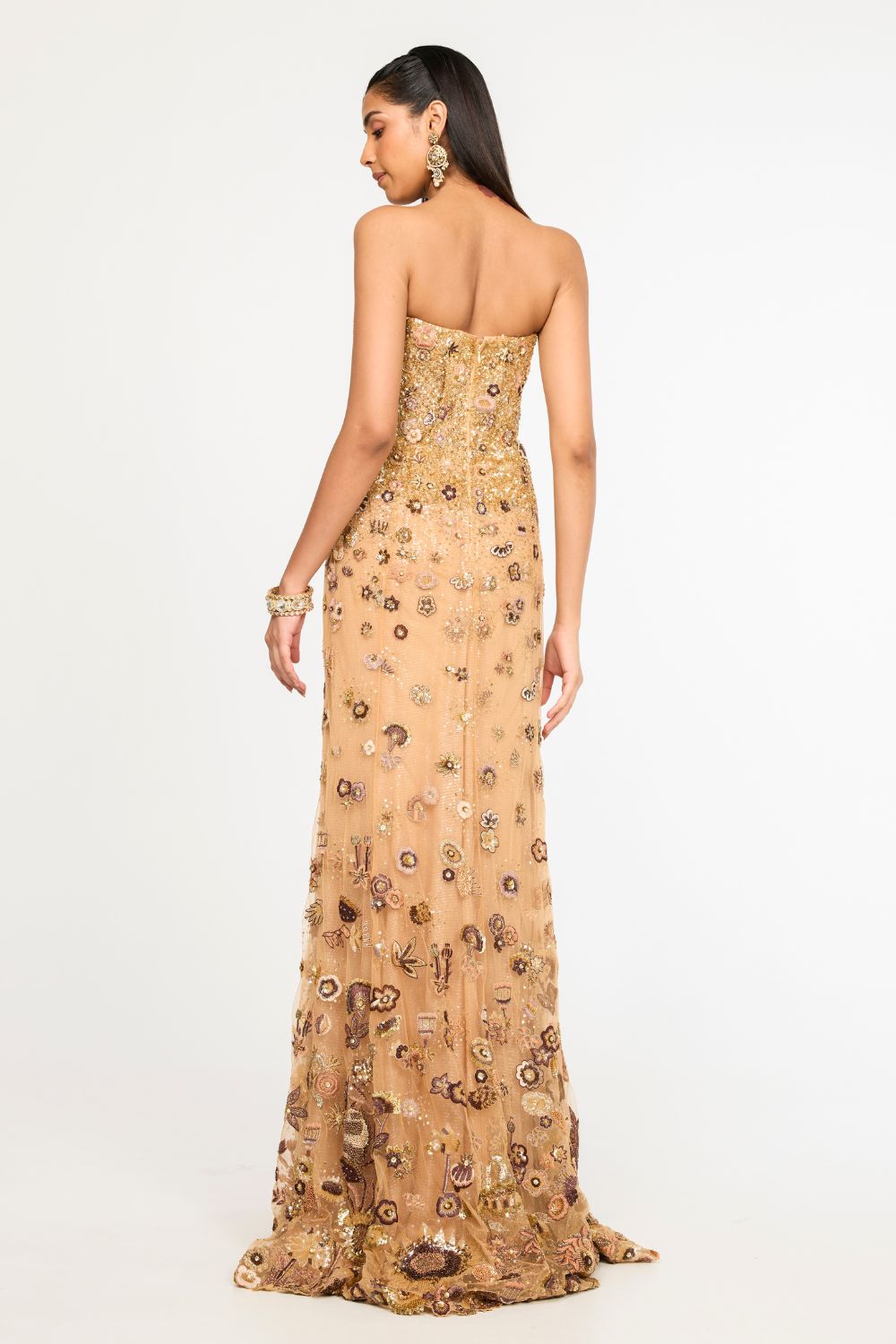 Garden Of Time Hand-Embroidered Gown in Nude and Bronze