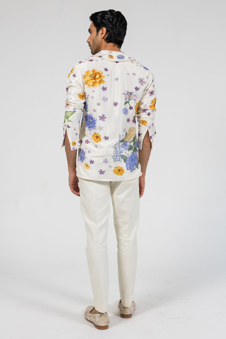 Valley Of Flowers Hand-Embroidered Shirt in Ivory