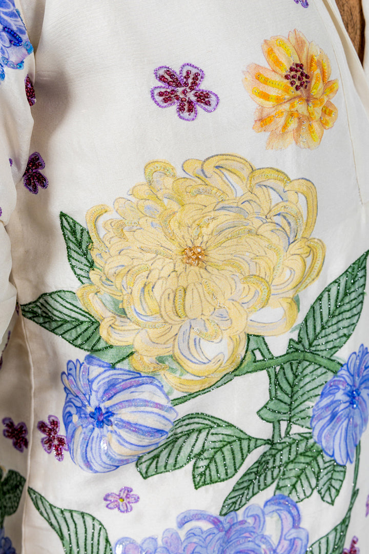 Valley Of Flowers Hand-Embroidered Shirt in Ivory