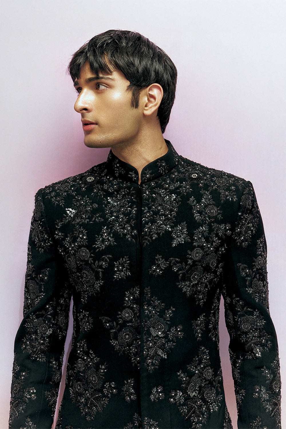 Himadri Tonal Hand-Embroidered Sherwani in Black