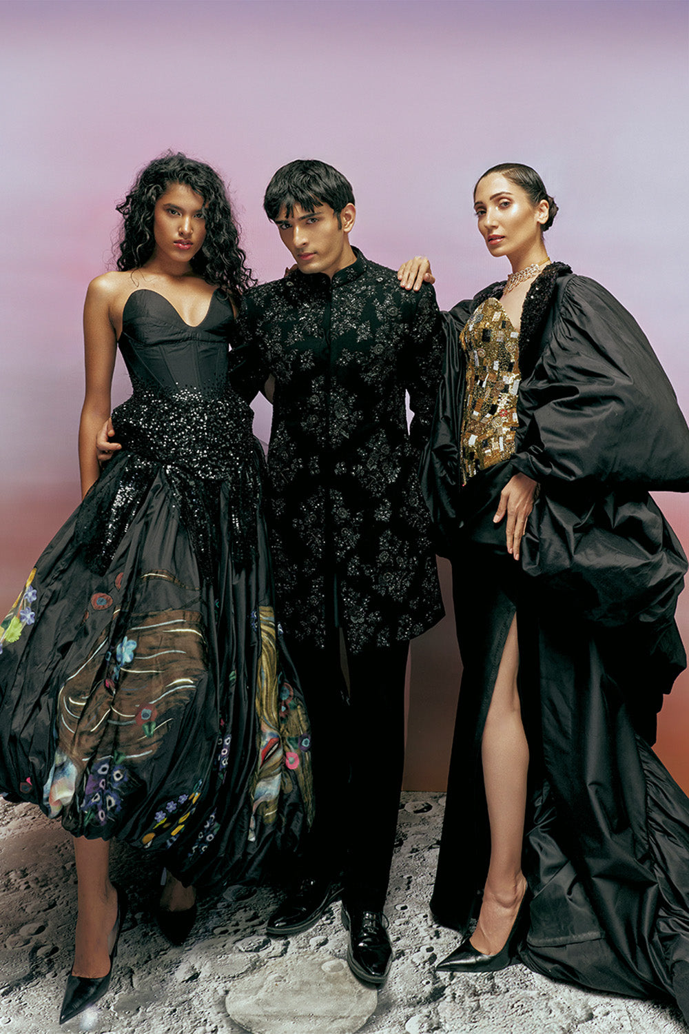 Himadri Tonal Hand-Embroidered Sherwani in Black