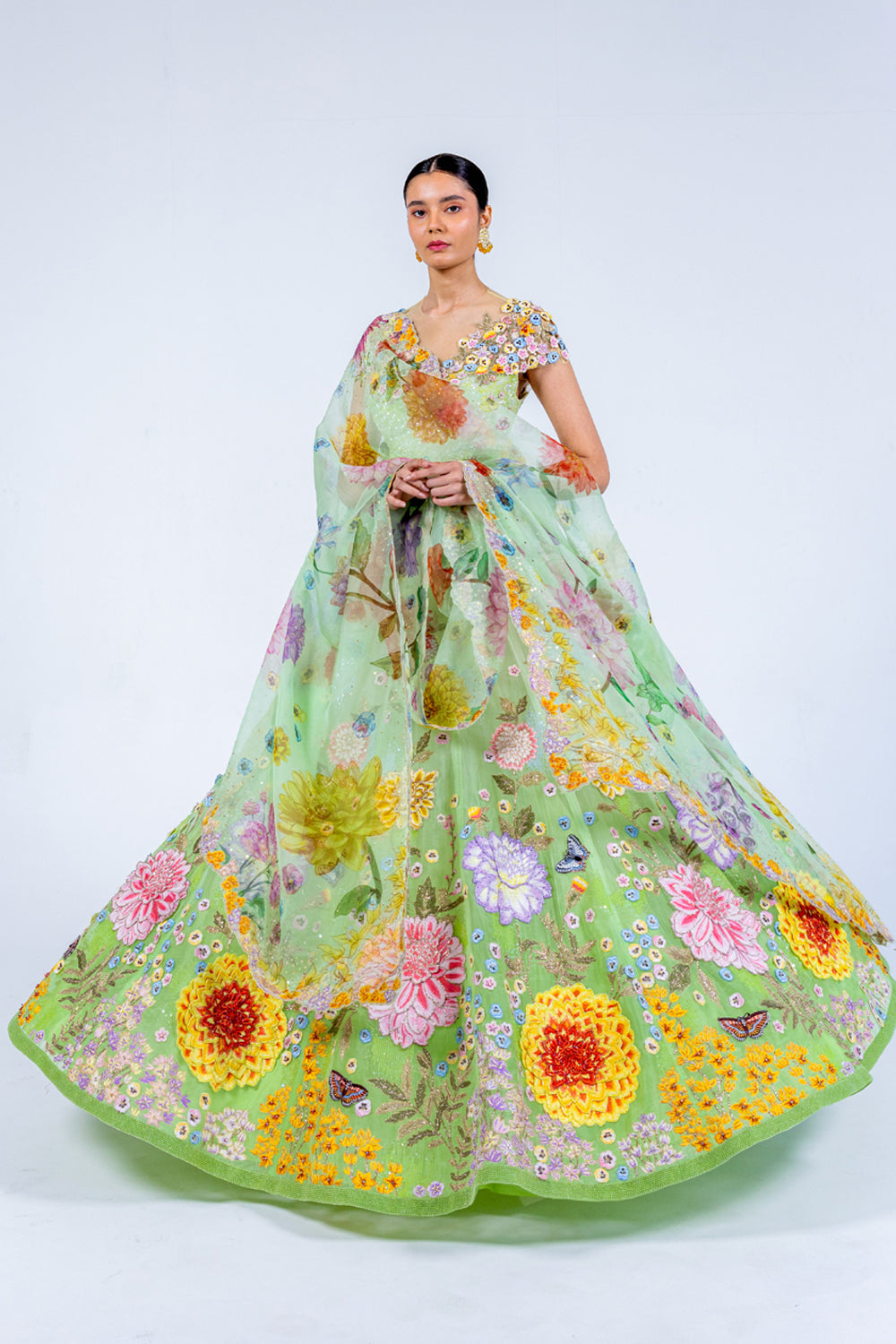 Gardenia Dahlia Ombre Lehenga Set