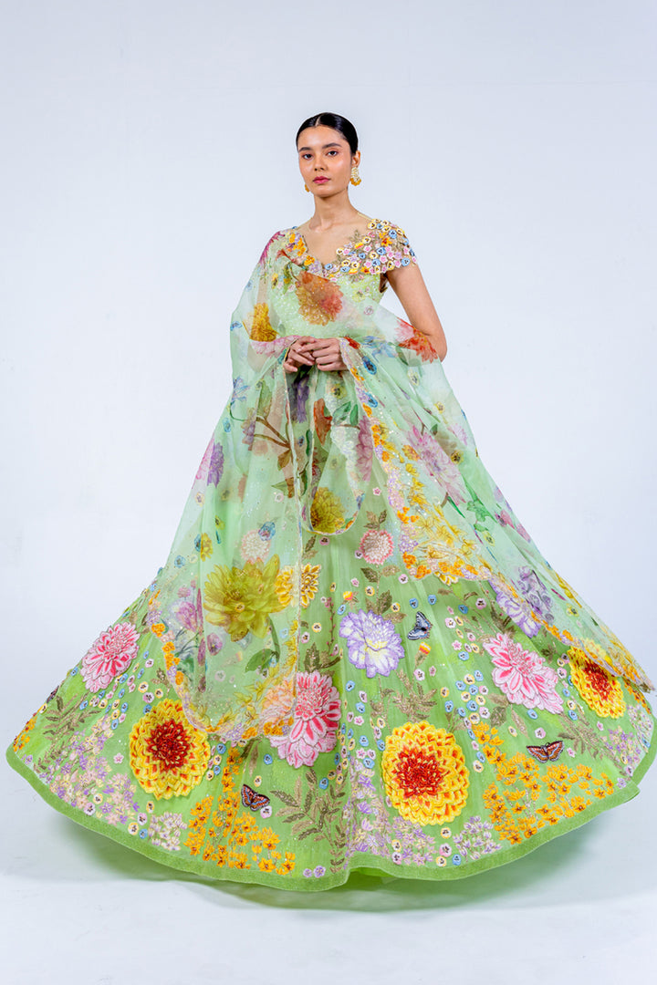Gardenia Dahlia Ombre Lehenga Set