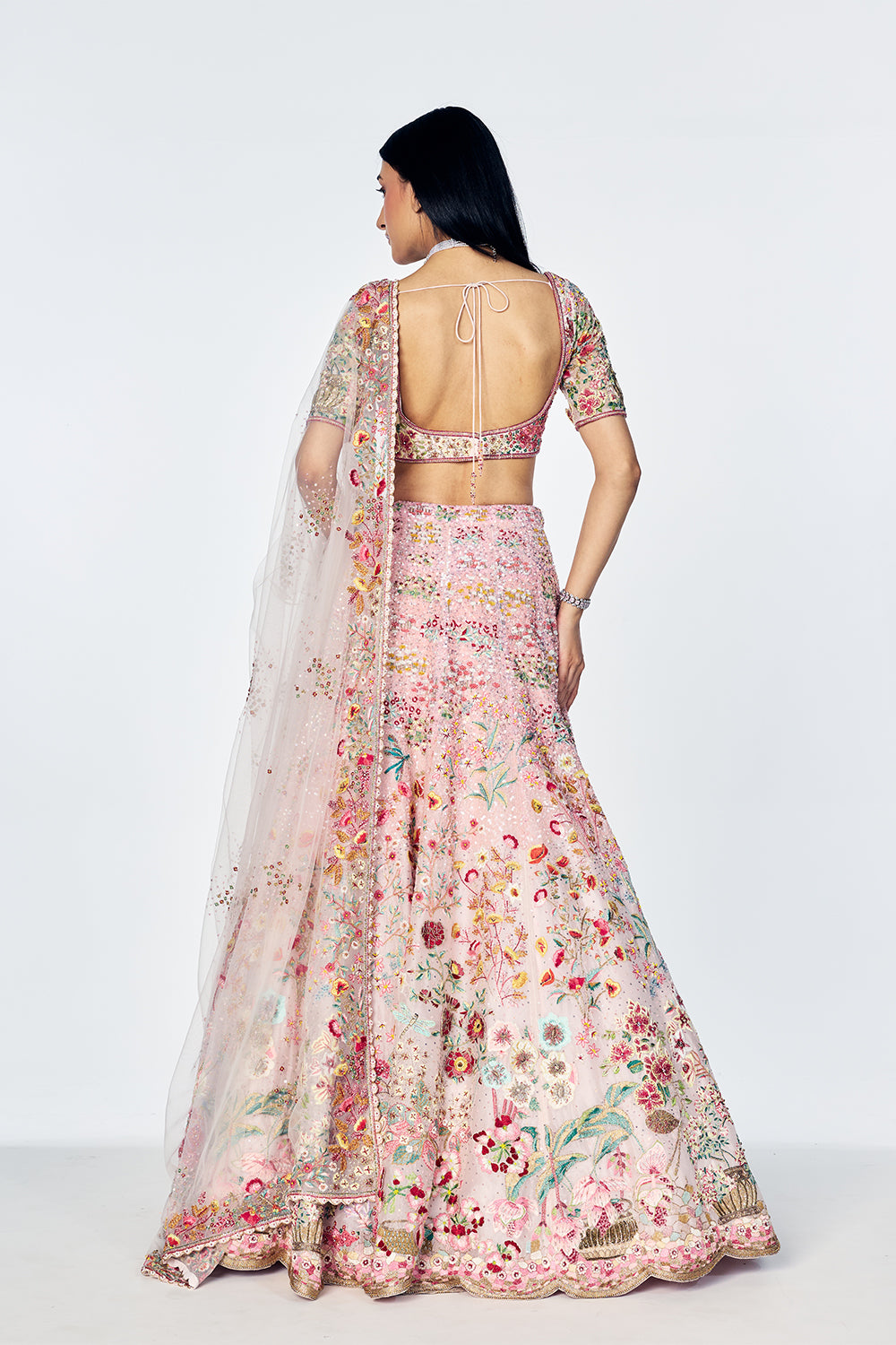 Zenith Lehenga Set With Floral Hand Embroidery in Lily Pink