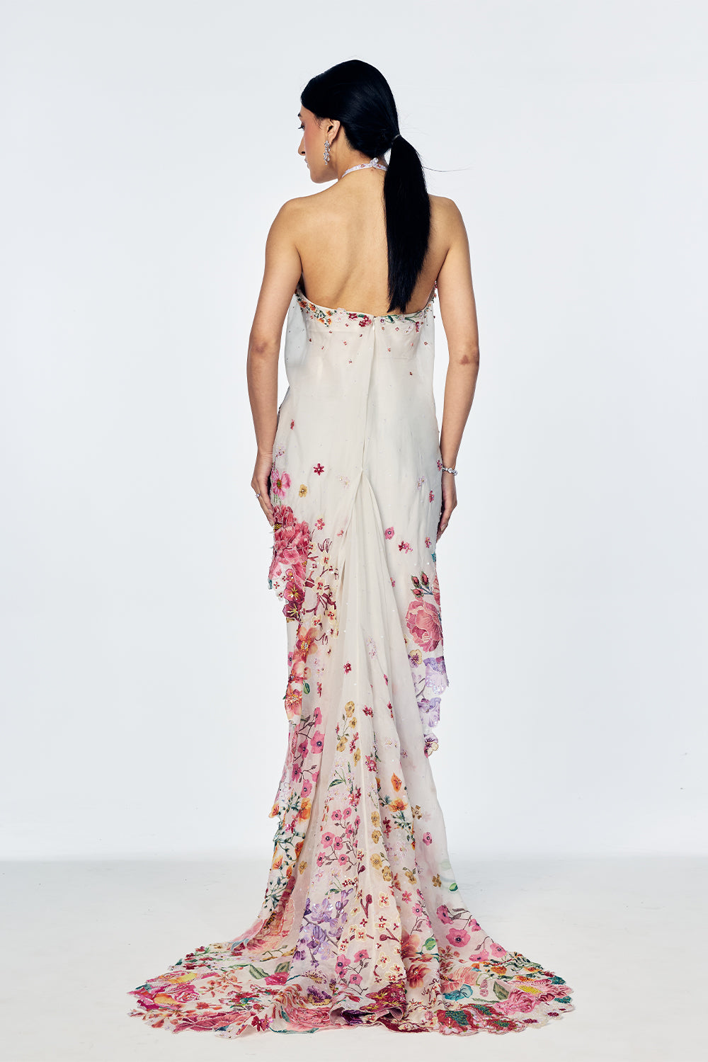 Florence Dress With Satin-Thread Floral Embroidery In Ivory