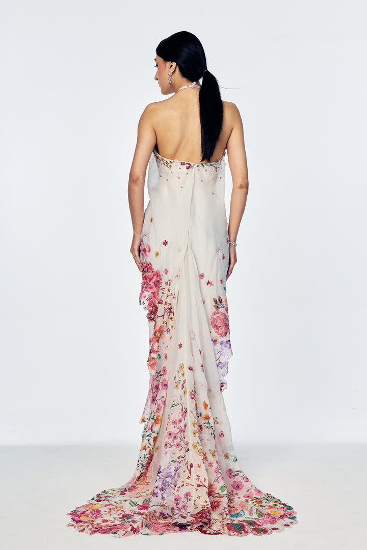 Florence Dress With Satin-Thread Floral Embroidery In Ivory