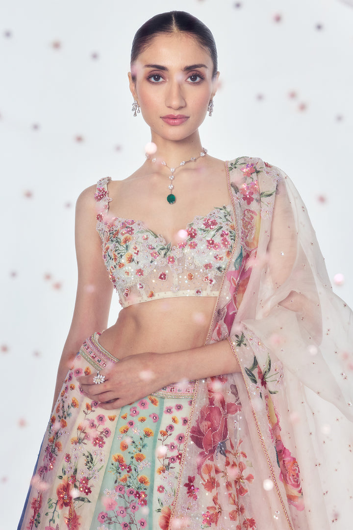Florence Kalidar Lehenga With Floral Embroidery In Multicolour