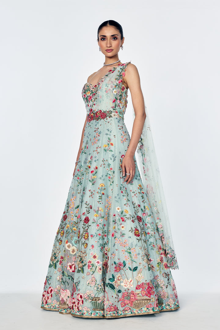 Zenith Botanical Embroidered Gown in Mint