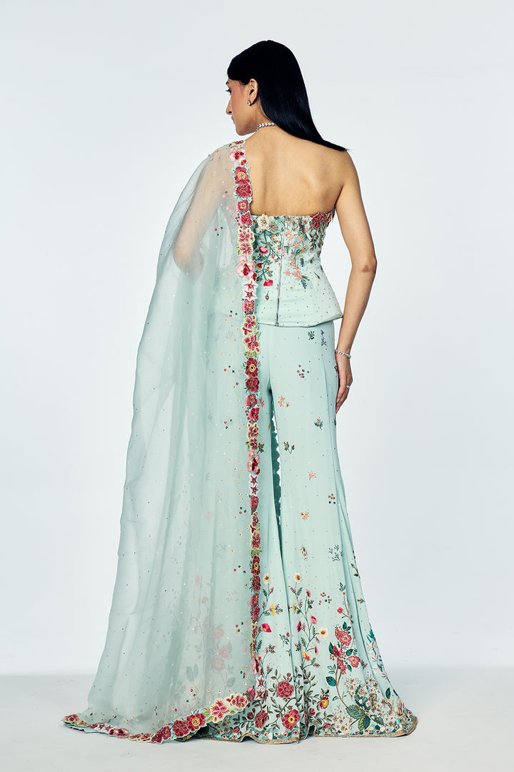 Zenith Sharara Set With Floral Embroidery In Mint