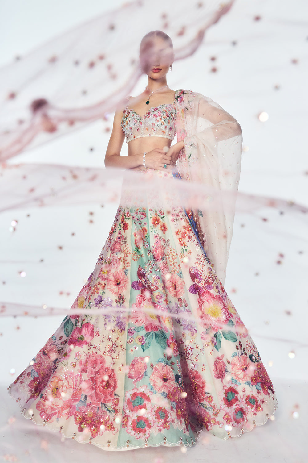 Florence Kalidar Lehenga With Floral Embroidery In Multicolour