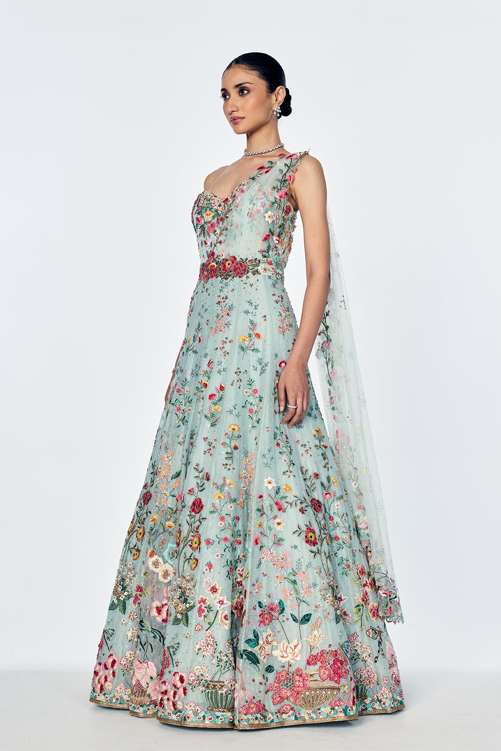 Zenith Botanical Embroidered Gown in Mint