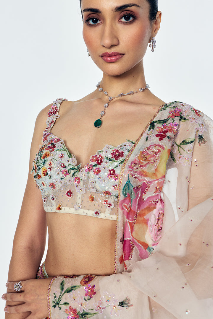 Florence Kalidar Lehenga With Floral Embroidery In Multicolour