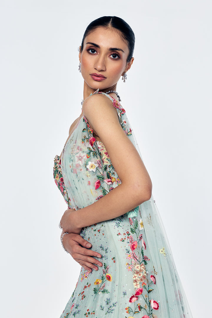 Zenith Botanical Embroidered Gown in Mint