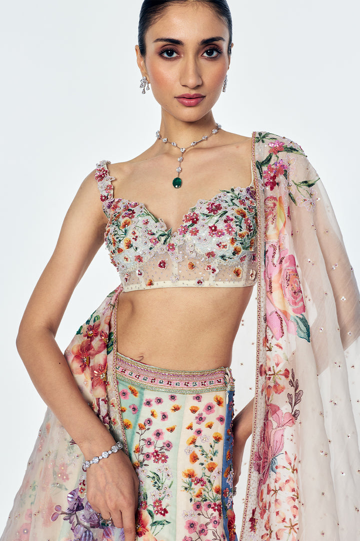 Florence Kalidar Lehenga With Floral Embroidery In Multicolour