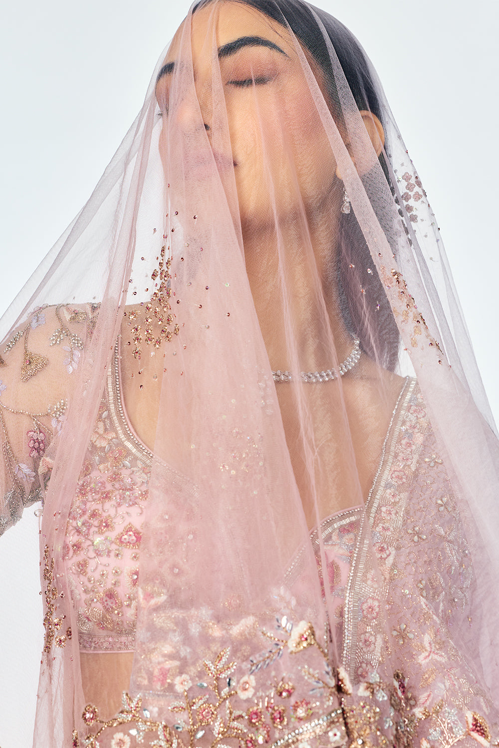 Silk Organza And Soft Tulle Lehenga Set With Zenith Zardosi Embroidery in Rosette