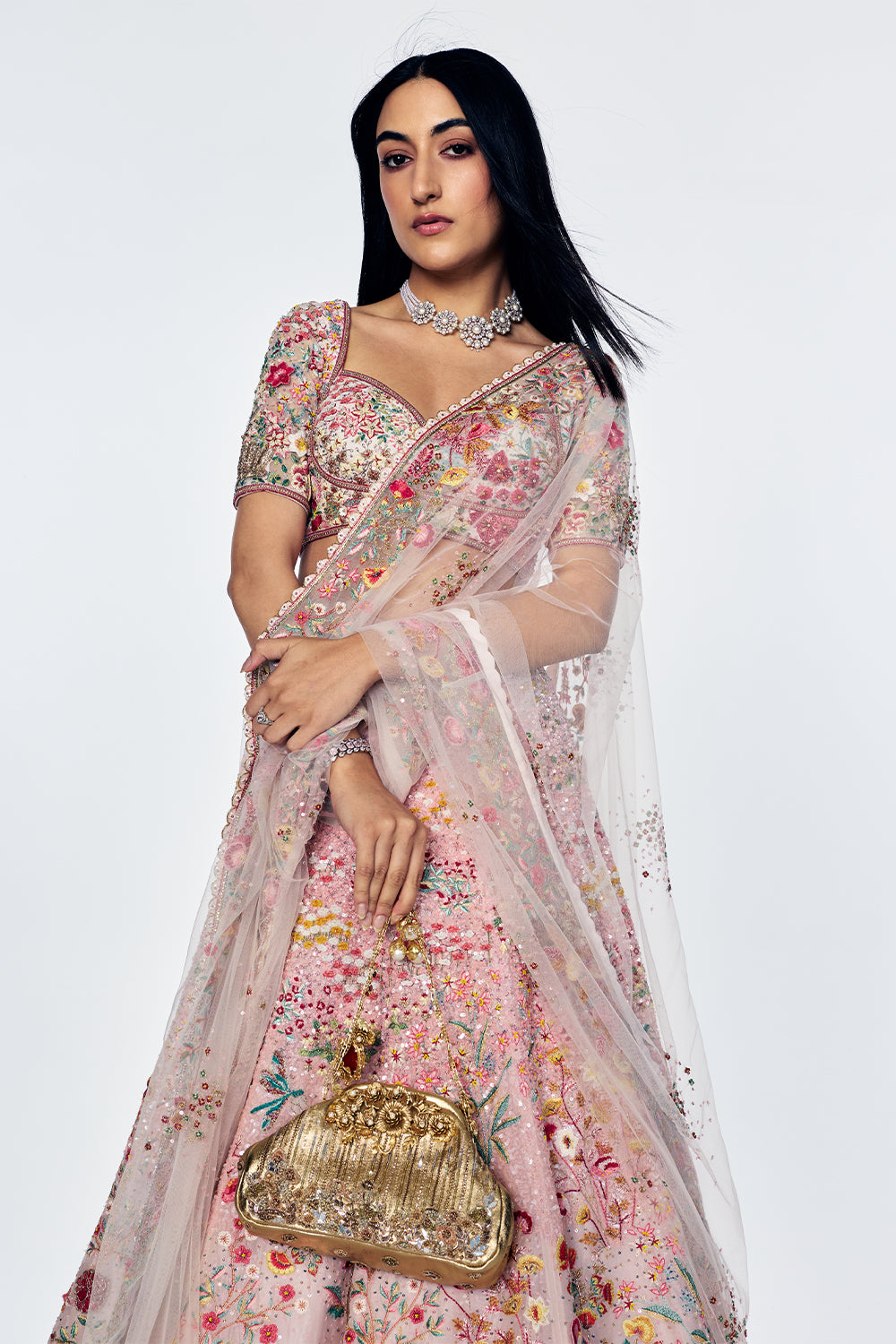 Zenith Lehenga Set With Floral Hand Embroidery in Lily Pink