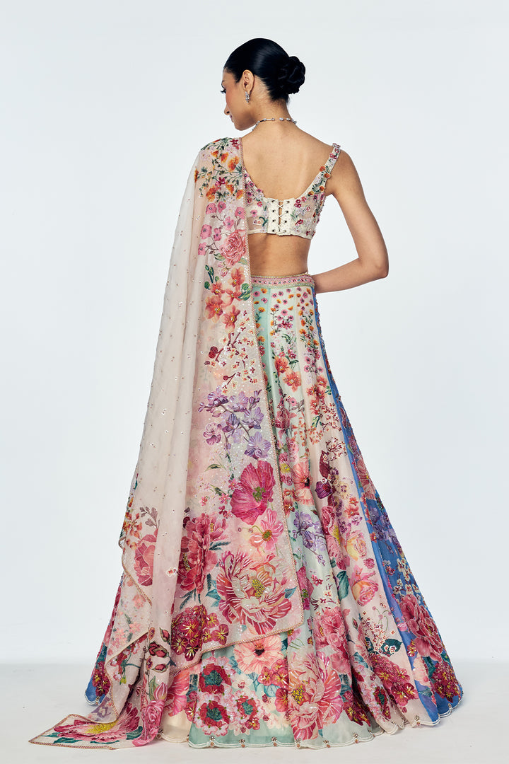 Florence Kalidar Lehenga With Floral Embroidery In Multicolour