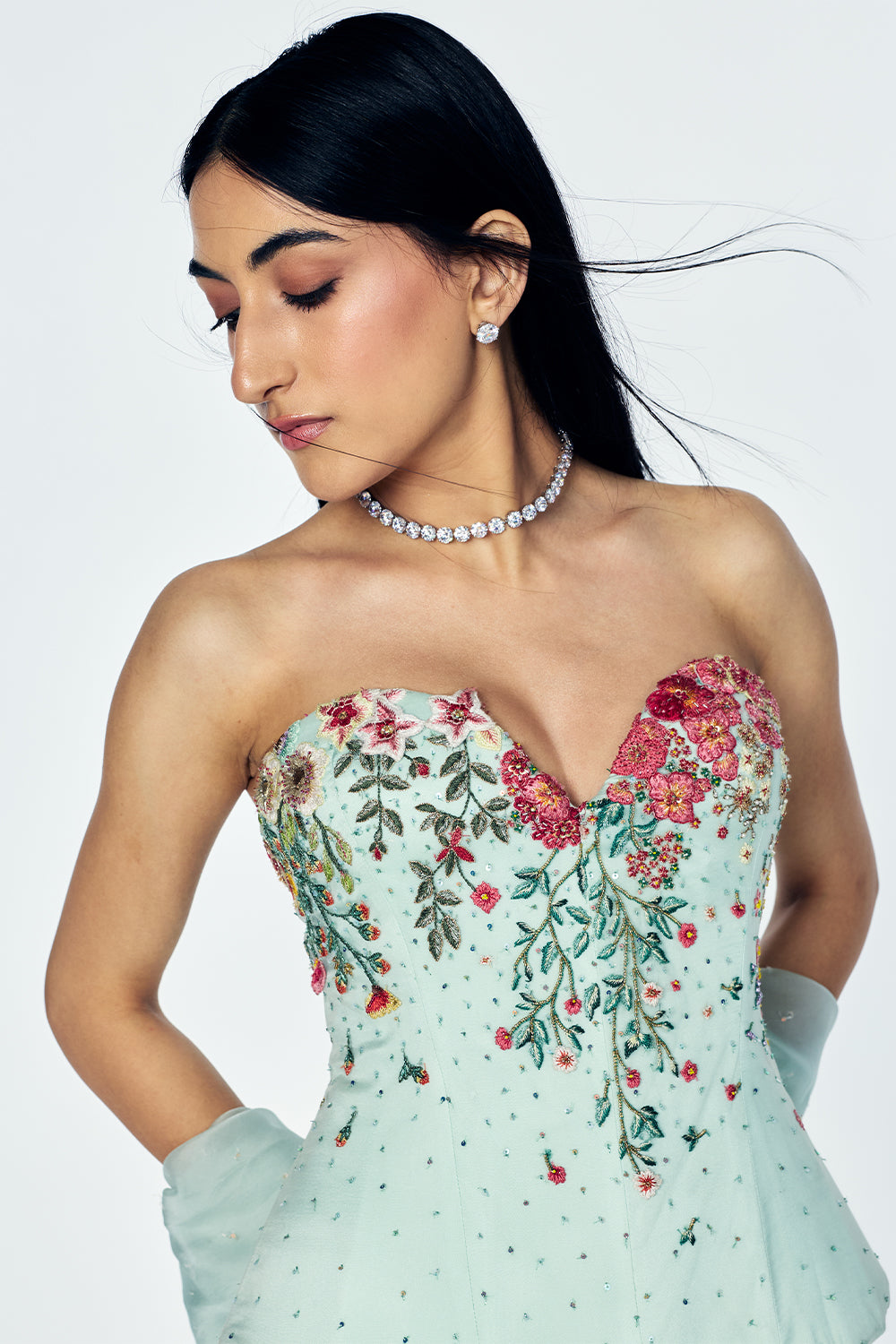 Zenith Sharara Set With Floral Embroidery In Mint
