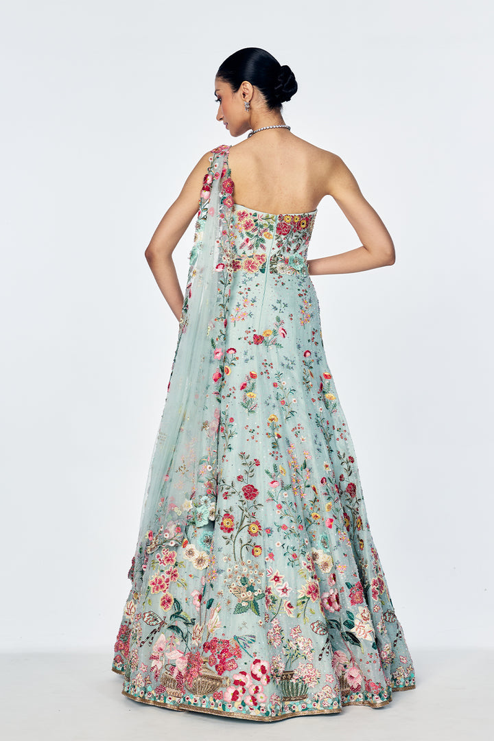 Zenith Botanical Embroidered Gown in Mint