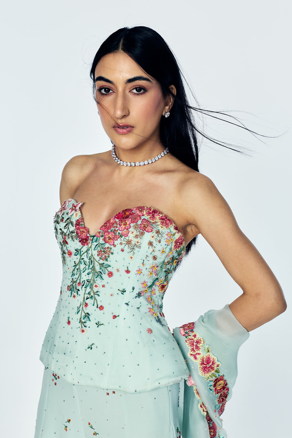 Zenith Sharara Set With Floral Embroidery In Mint