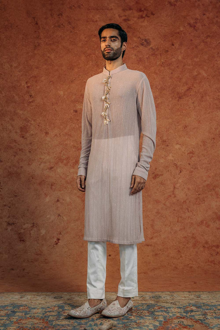 Toucan Bird Hand-Embroidered Kurta in Turqoise