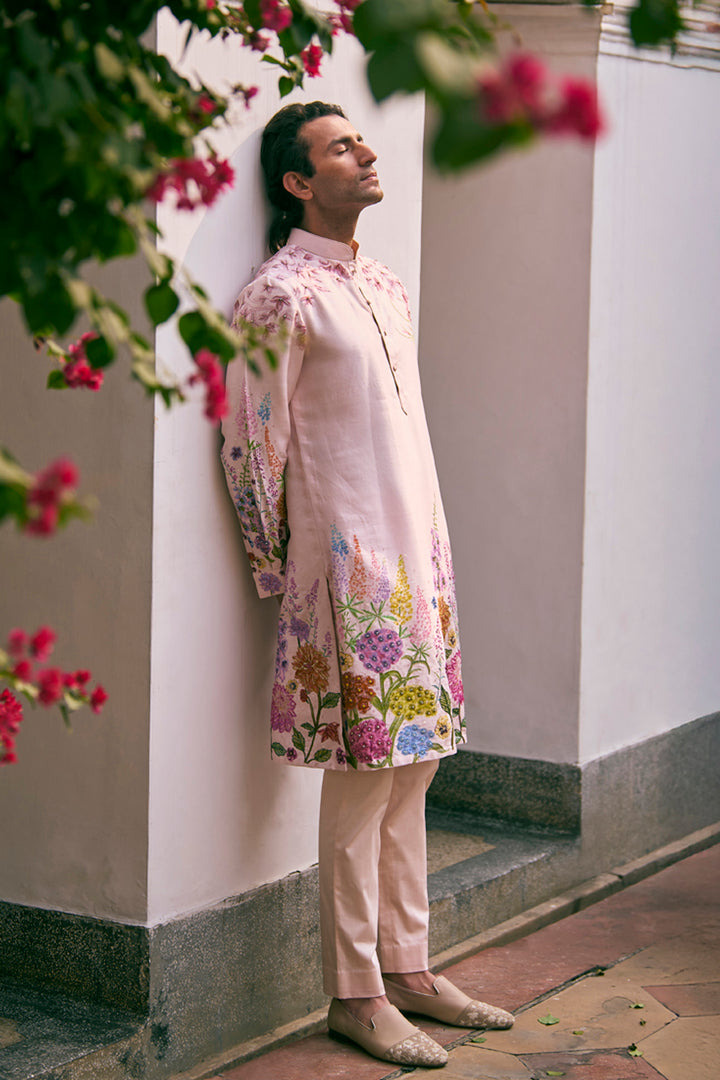 Valley Of Flowers Hand-Embroidered Kurta in Pink