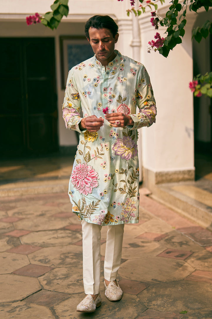 Dahlia Hand-Embroidered Sherwani in Ivory