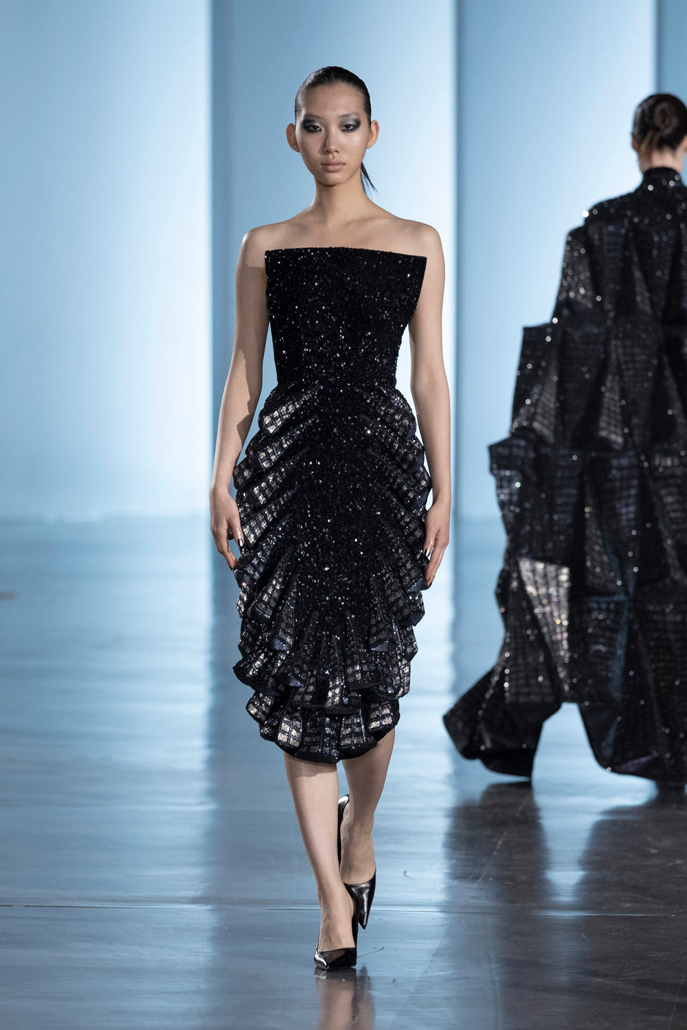 Cityscape 3D Hand-Embroidered Gown in Black
