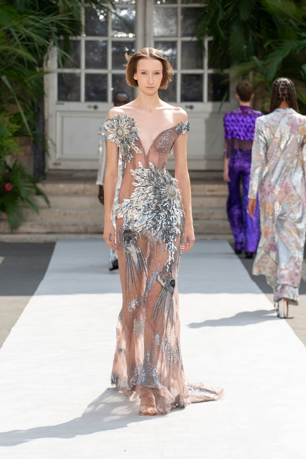 Iris Hand-Embroidered Gown in Lavender