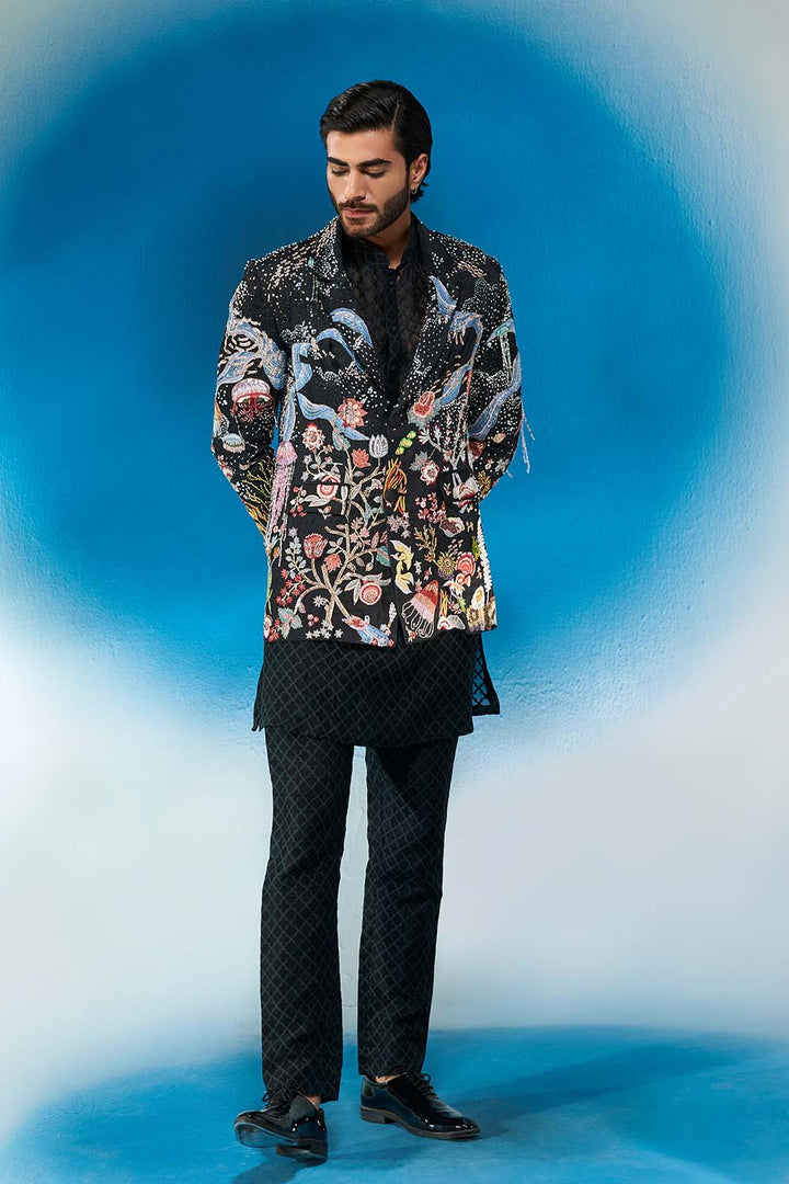 Cosmos Hand-Sequinned Jacket in Black and Multi