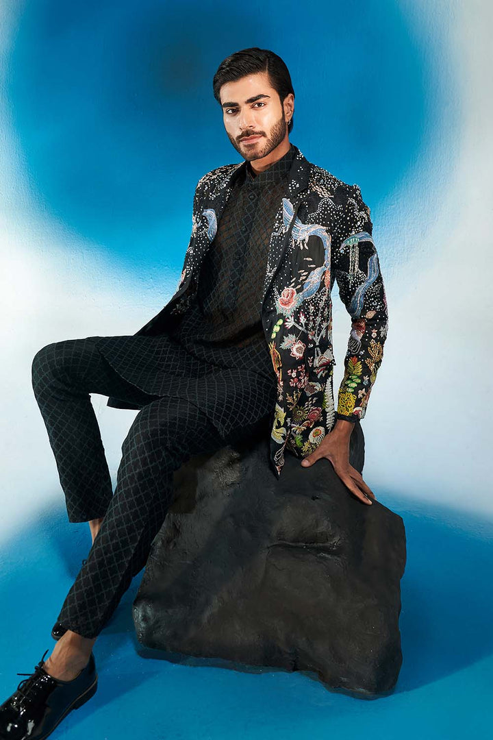 Cosmos Hand-Sequinned Jacket in Black and Multi