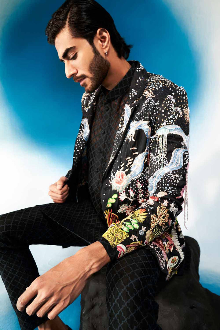 Cosmos Hand-Sequinned Jacket in Black and Multi