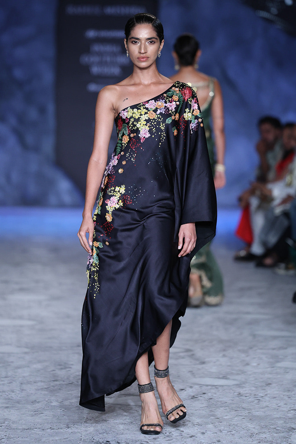 Bird Song Hand-Embroidered Kaftan in Black