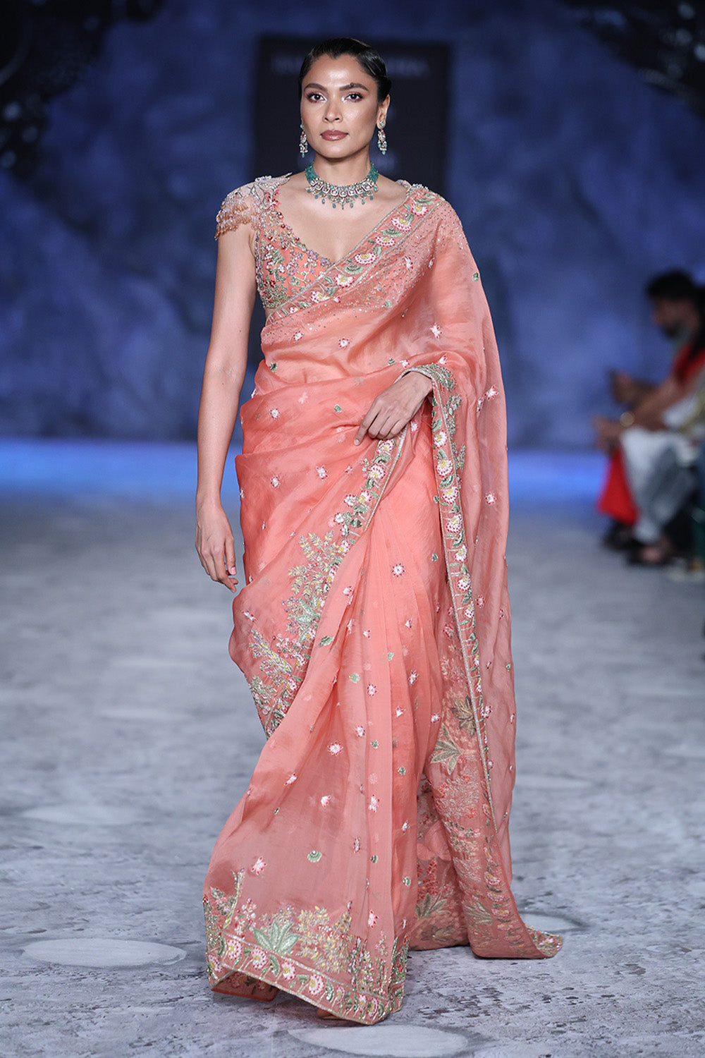 Raas Hand-Embroidered Saree Set with Blouse in Rust