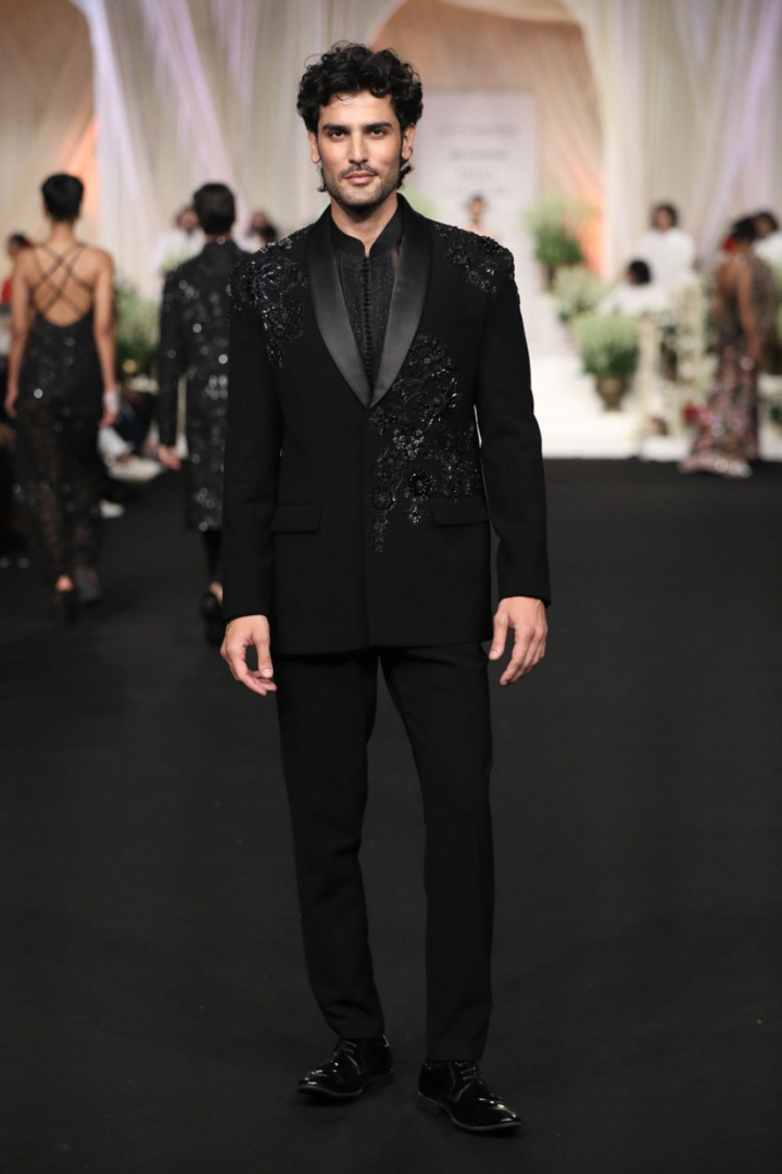 Anar Bel Silk Satin Jacket in Black