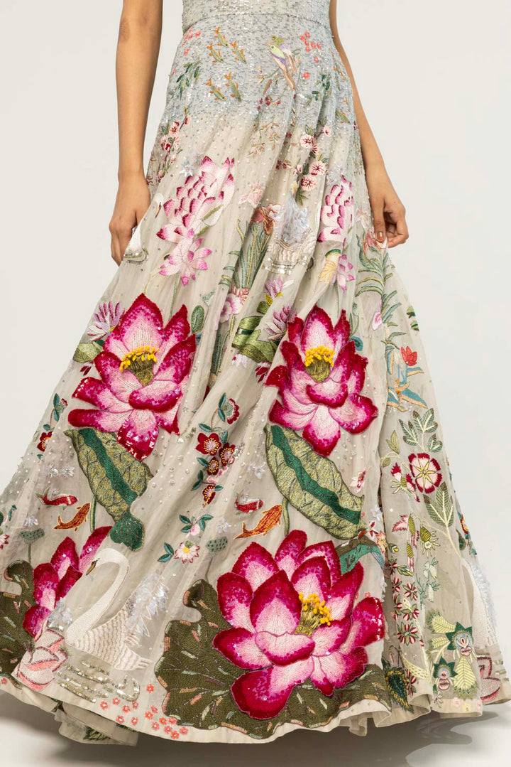Padma Hand-Embroidered Gown in Pale Pink