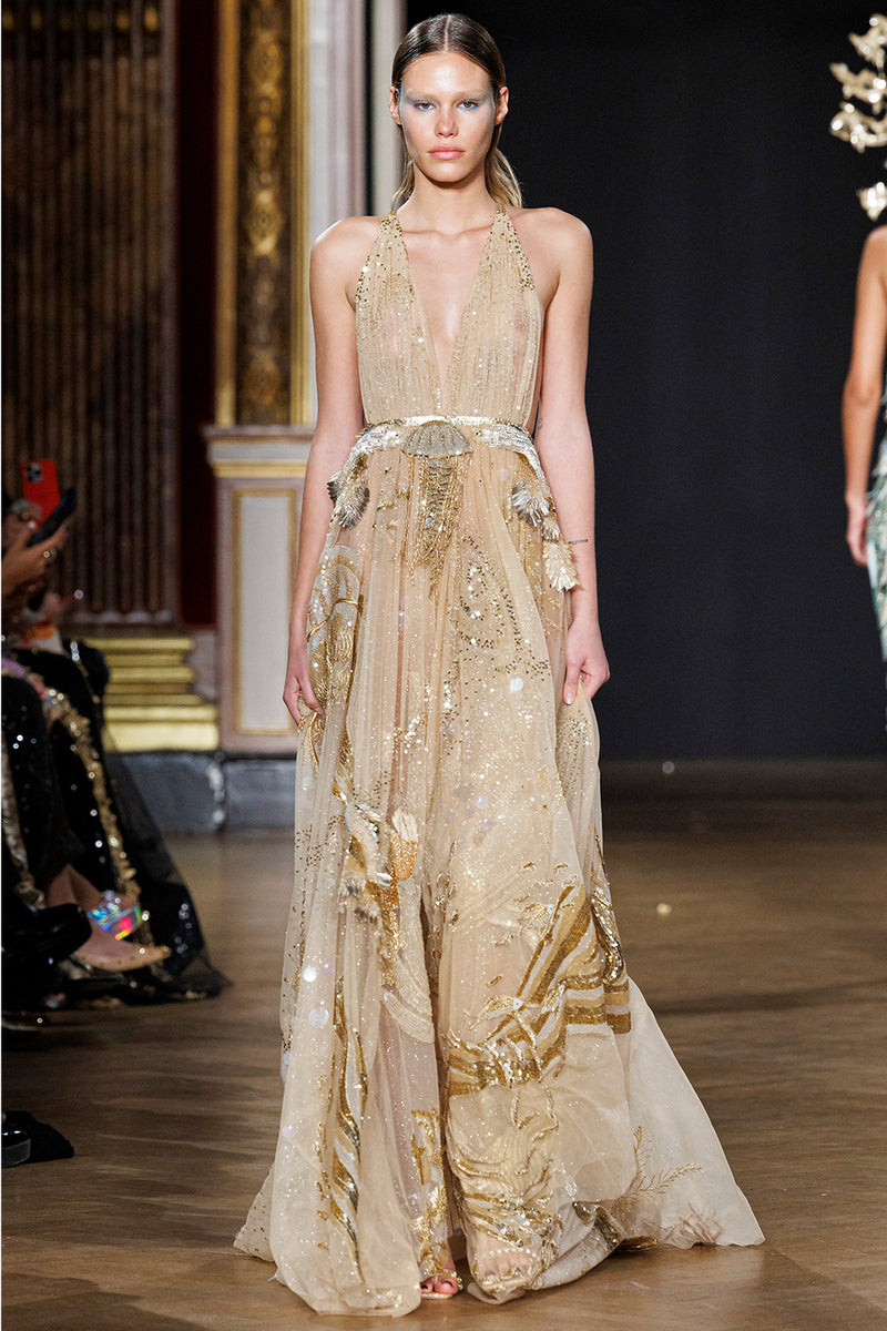 Cosmos Gold River Hand Embroidered Gathered Gown – Rahul Mishra