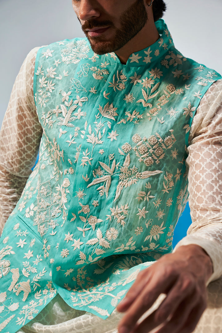 Bidri Hand-Sequinned Bandi in Teal