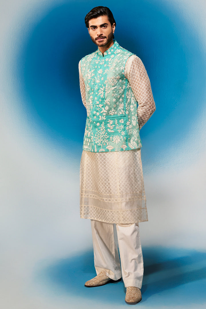 Bidri Hand-Sequinned Bandi in Teal