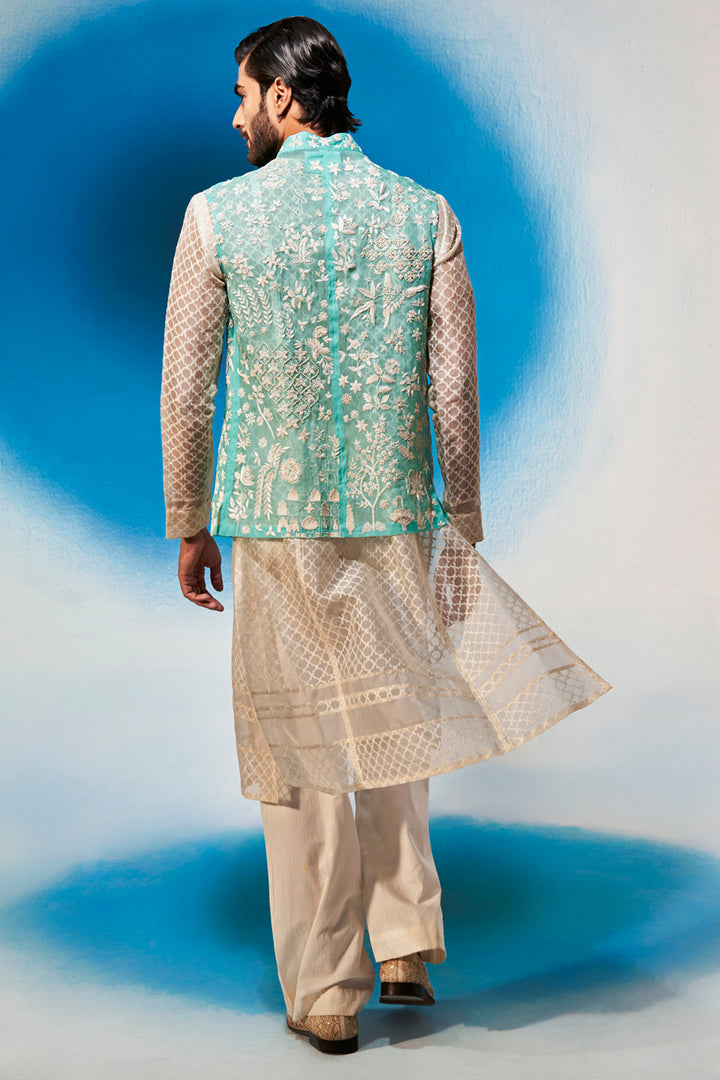 Bidri Hand-Sequinned Bandi in Teal